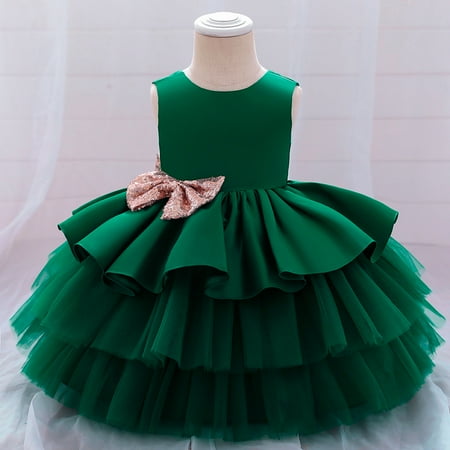 

KONBECA Toddler Girls Princess Dress Little Girls Party Wedding Dress Lace Embroidered Bowknot Flower Net Dress Kids Pageant Flower Girl Sleeveless Dress Green (3-4 Years)