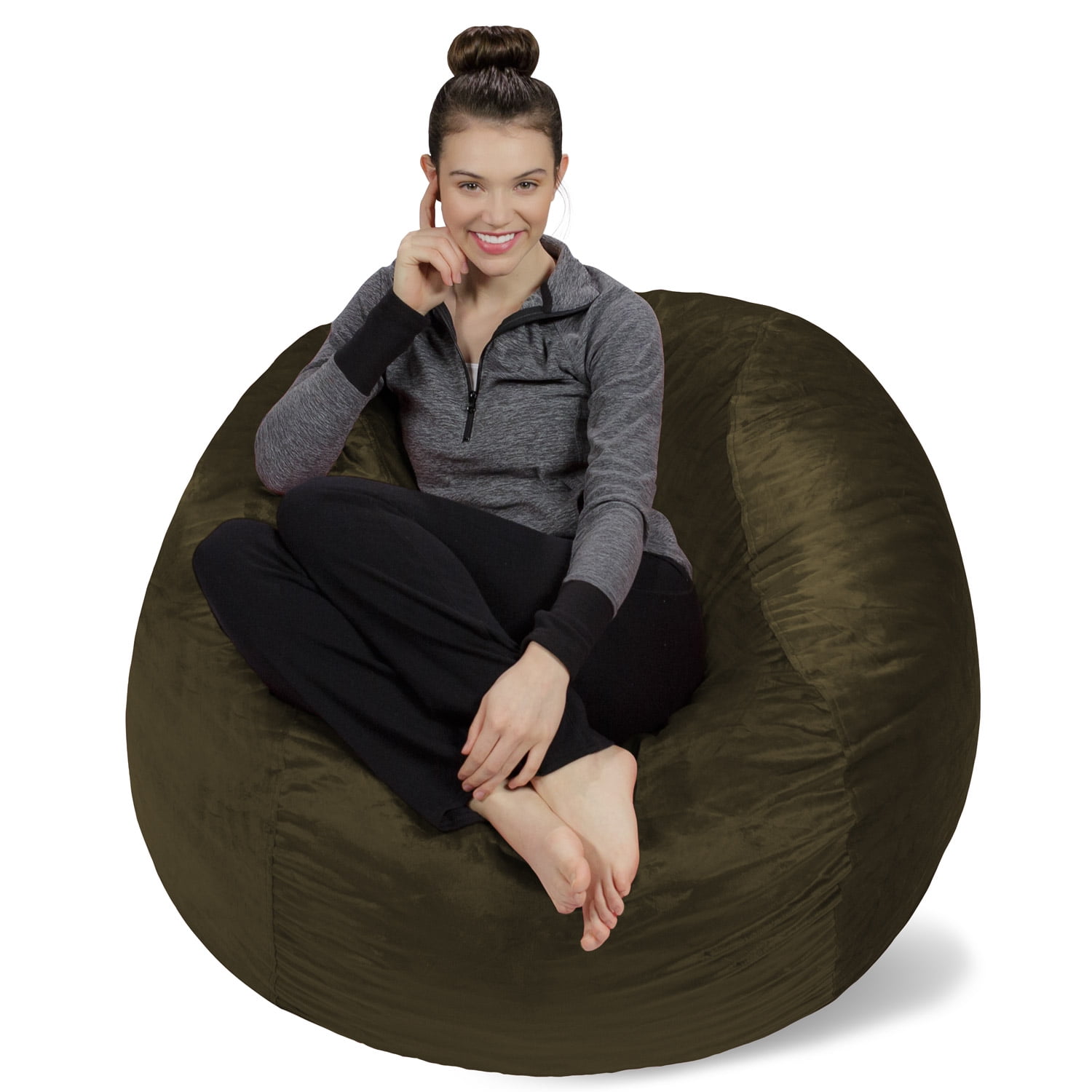 Sofa Sack Bean Bag Chair, Memory Foam Lounger with Microsuede Cover, Kids, Adults, 4 ft, Olive