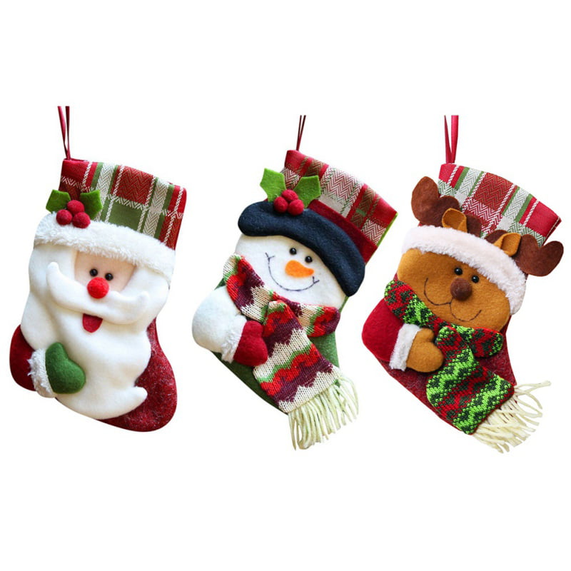 UK seller decorations Set of 2 mini Christmas stockings Santa & snowman 