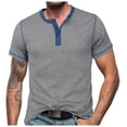 thumbnail image 1 of European Color Blocked Button Open Neck Men's Trendy Comfortable Loose Casual Business Short Sleeve T-Shirt, 1 of 6