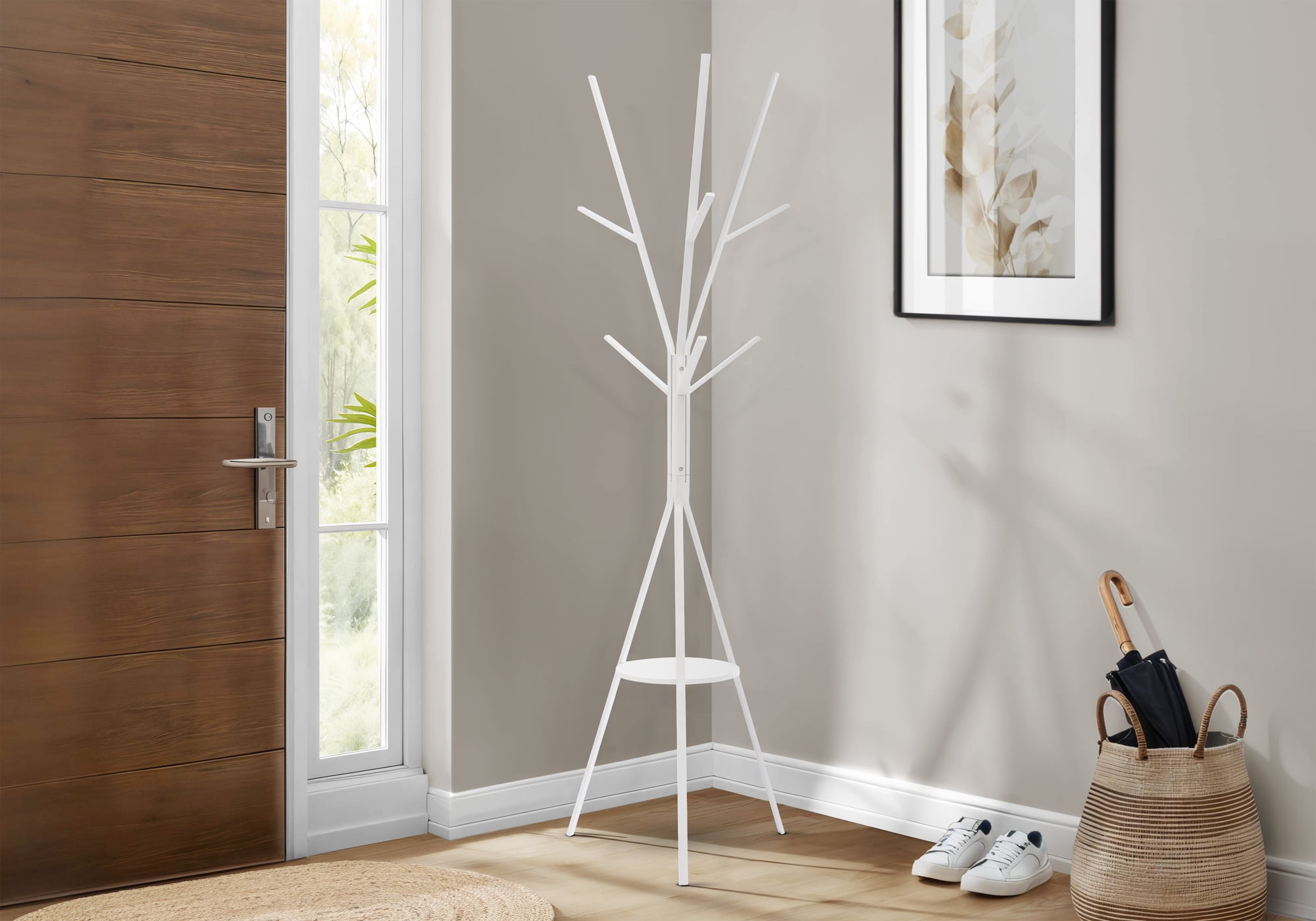 Monarch Specialties - Coat Rack, 72"H, Bedroom, Entryway, Free Standing, Hall Tree, 6 Hooks, White Metal, Contemporary, Modern