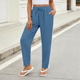 thumbnail image 6 of Mifsaly Linen Blend Pants for Women Side Lace Stripe High Waisted Summer Pant Lightweight Breathable Loose Casual Everyday Wear Outfits with Pockets Navy,S, 6 of 7
