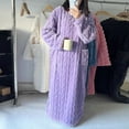 thumbnail image 6 of comerut Fall Winter Nightgown Thick Coral Fleece Loose Pockets Warm Solid Color Round Neck Twisted Texture Long Sleeve Full Length Thermal Homewear Lady Nightdress, 6 of 7