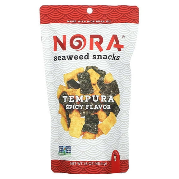 Nora Snacks, Seaweed Snacks, Tempura Spicy, 1.6 oz Pack of 4