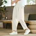 thumbnail image 2 of GuangCheng Mens Baggy Fit Linen Pants,Elastic Waist,Drawstring,Multi Pocket,Casual Harem Trousers,Beige,Size 3XL, 2 of 4