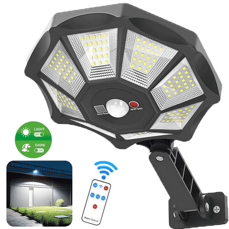 Solar Lights Outdoor, 168LED 6500K Flood Light Dusk to Dawn, 8 Sides Parking Lot Lights with Motion Sensor, IP66 Waterproof Solar Powered Outdoor Lights for Yard, Pool