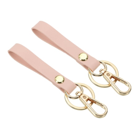 Uxcell PU Leather Keychain Key Holder Keyring with Metal Key Ring Anti Lost Clasp for Men Pink 2 Pack