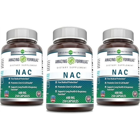 Amazing Formulas NAC (N-Acetyl Cysteine) - 600mg 250 Capsules - Pack of 3