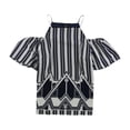 thumbnail image 1 of Alfani Womens Striped Cold Shoulder Blouse, Blue, X-Large, 1 of 1