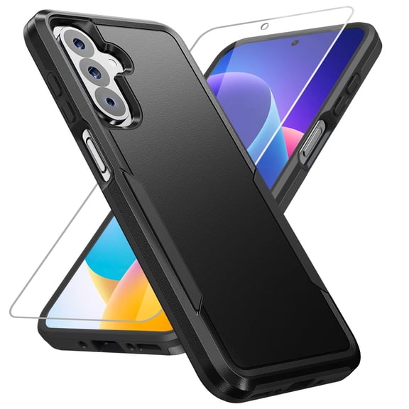 Heavy Duty Phone Case compatible with Samsung Galaxy A17 5G, Dual Layer Military Grade Drop Tested Rugged Shockproof Non-Slip Protective Cover with HD Screen Protector, Black