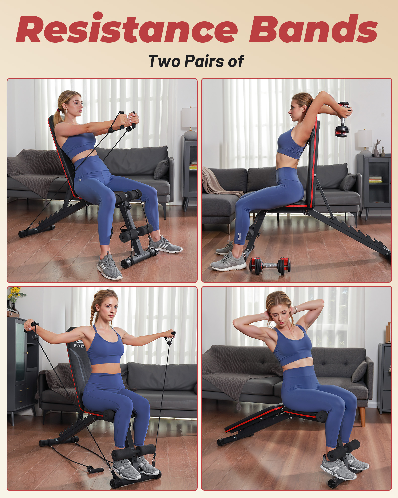FLYBIRD Adjustable Folding Weight Bench with Bands photo 8
