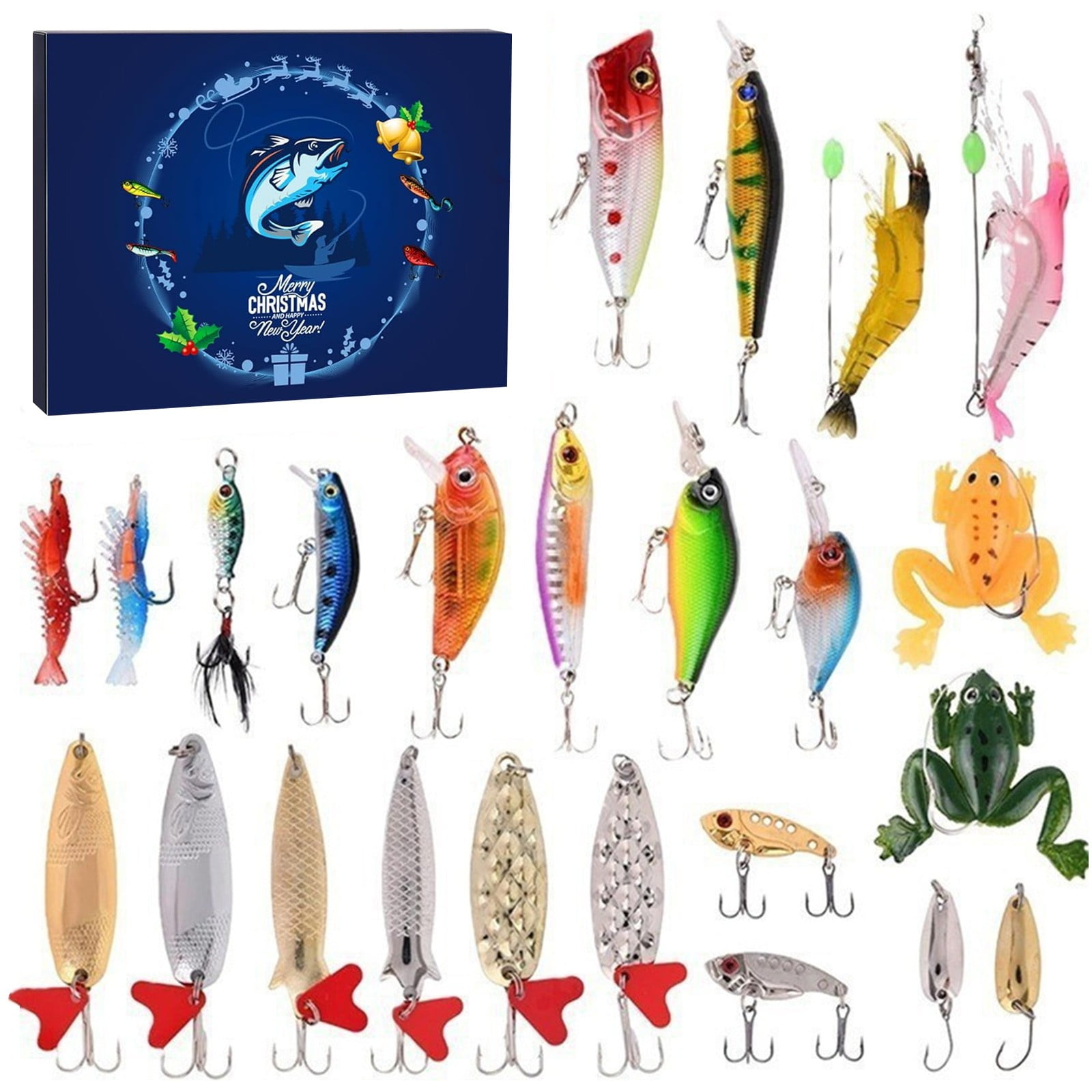 Advent Calendar Fishing 24 Day Christmas Countdown Fishing Lures Set Surprise Gifts for Fishermen Dad Men Boys Stocking Stuffers Xmas Gifts for Fishing Lovers Tackle Box Essentials