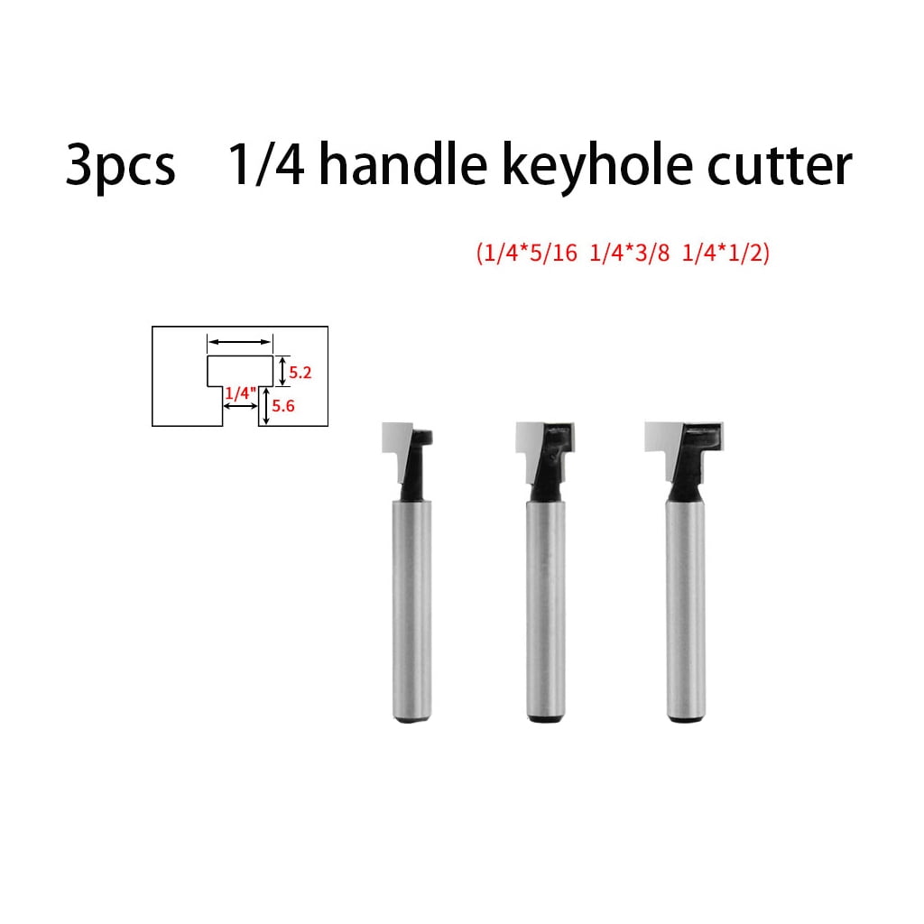 3pcs/set 1/4" Shank Keyhole TSlot Router Bit Woodworking Cutter for 3/