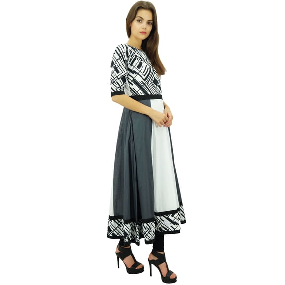 Phagun Ethnic Cotton Printed Designer Kurta Gray Anarkali Tunic Kurti Dress-8
