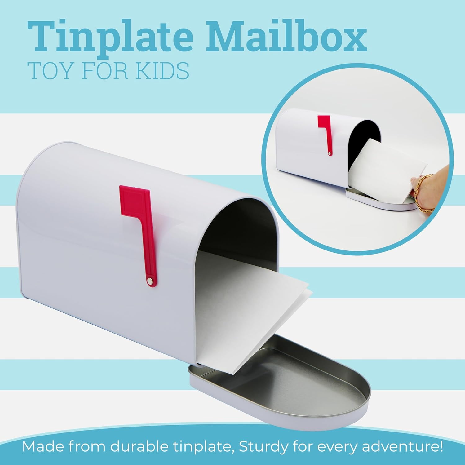 4E's Novelty 9" Tinplate Mailbox Toy for Kids DIY Valentines Card Box Play Mailbox