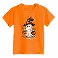 thumbnail image 5 of KPOPLK Kids Spooky Season Fall Tops Girls Halloween Ghost Short Sleeve Shirt Kids Girls Fall Halloween T-Shirts Size 2-3 Years,Orange, 5 of 5