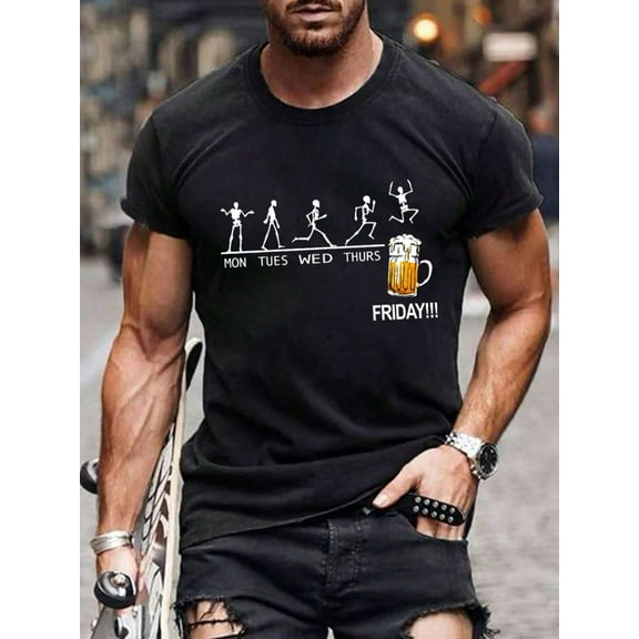 Men Letter & Skull Print Tee, Emo