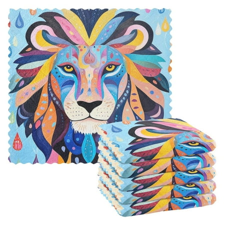 

6 Pieces of Kitchen Towels 11x11Inch Kitchen Dish Cloths Kitchen Dish Towels Reuseable Cleaning Cloths Colorful Cool Lion