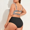 thumbnail image 5 of Zando PLus Size Bikini Sets for Women Tummy Control High Waisted Women's Bankini Swimsuits 2 Pieces Swimsuits for Big Busted Women with Ruched Black White Stripe 3XL, 5 of 8