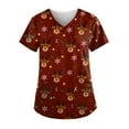 thumbnail image 1 of EGNMCR Hauts de Soins Infirmiers pour Femmes, Uniforme de Travail Imprimé de Noël, Manches Courtes, Col en V, Blouse de Travail avec Poches, Costumes de Noël, 1 of 4