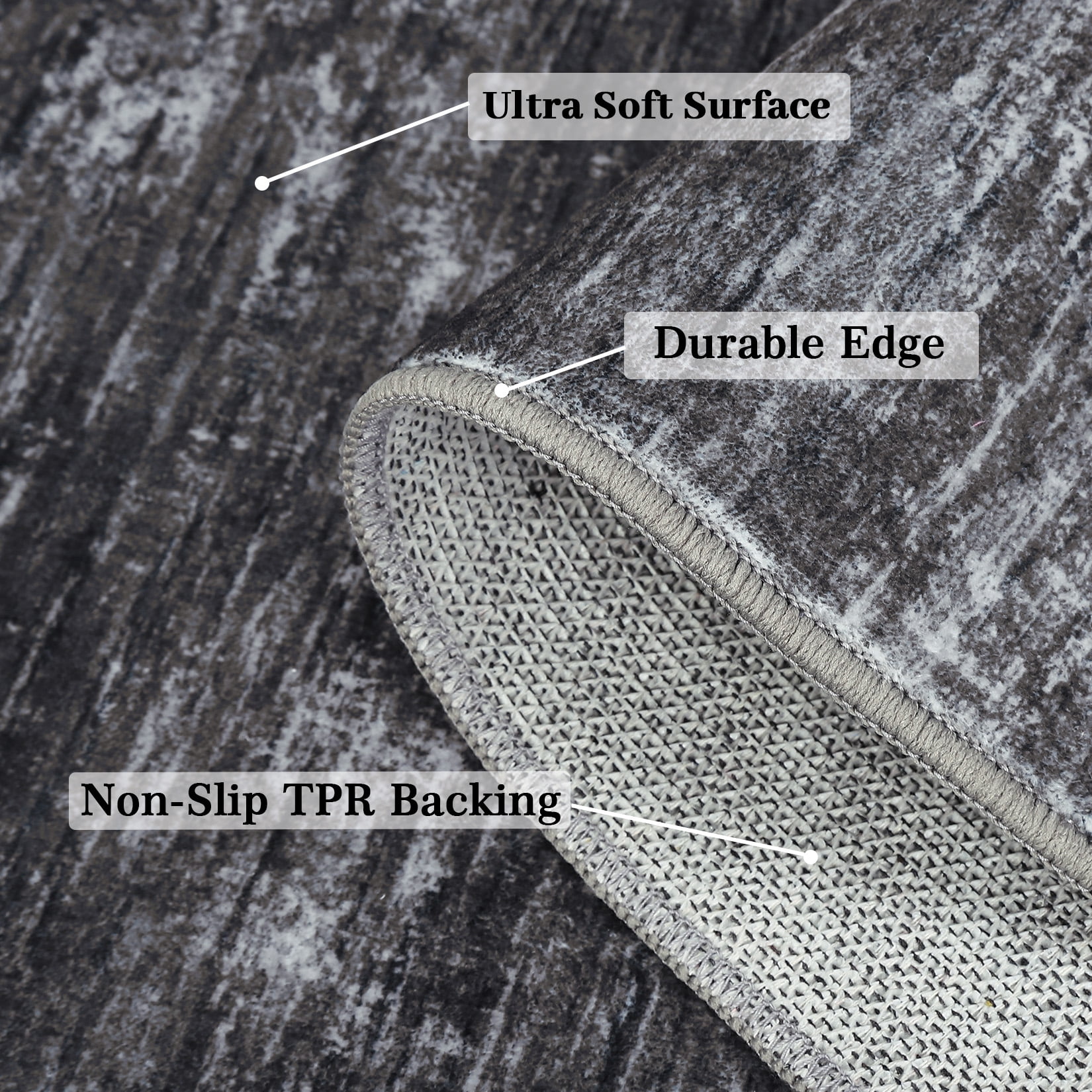 GlowSol 6'x9' Area Rugs for Living Room Bedroom Modern Abstract Solid Area Rug Non-Slip Low Pile Washable Rug Soft Foldable Accent Rug, Dark Gray