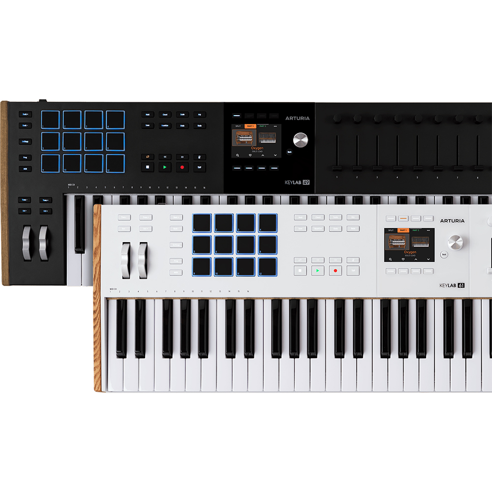 Arturia KeyLab 61 Mk3 61-Key USB MIDI Controller Keyboard, White 231631 Bundle with OnStage KS7171 Double-X Keyboard Stand + 5-Ft Male-to-Male MIDI Cable + 2 Year Enhanced Protection Pack