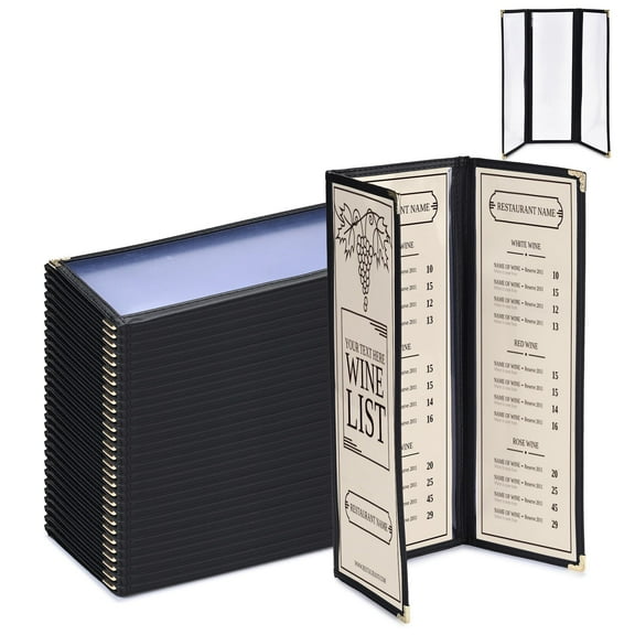WeChef 30 Pcs 4.25 x 14" Restaurant Menu Covers 3 Page 6 View Trifold Menu Holders for Wine List Drink Bar Cafe Hotel