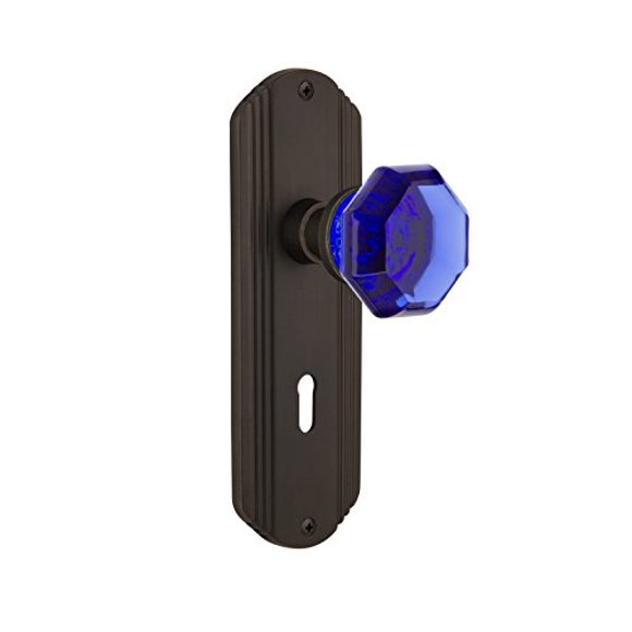 Nostalgic Warehouse 723760 Deco Plate with Keyhole Double Dummy Waldorf Cobalt Door Knob in Oil-Rubbed Bronze