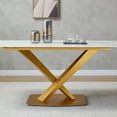 thumbnail image 3 of Leavader 63" White Stone Dining Table with Golden Carbon Steel Base, No Chairs, 3 of 5