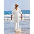 thumbnail image 3 of COOFANDY Men's 2 Pieces Cotton Linen Set Henley Shirt Long Sleeve and Casual Beach Pants Summer Yoga Outfits, 3 of 6