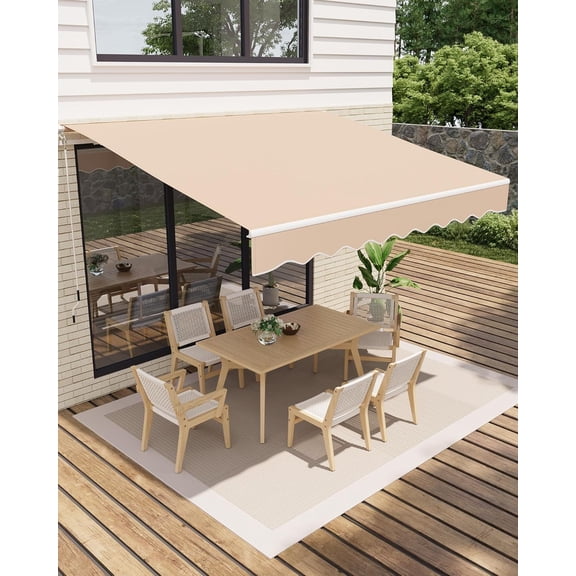 12'x10' Retractable Patio Awning, Waterproof Sun Shade with Manual Crank Handle, Aluminum Frame & 280g/㎡ Polyester Fabric for Deck, Porch & Balcony