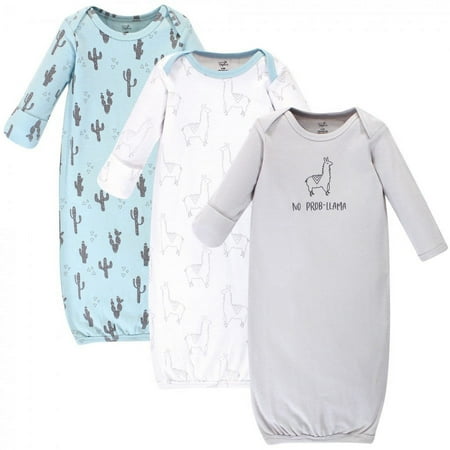 Touched by Nature Baby Boy Organic Cotton Long-Sleeve Gowns 3pk, Cactus Llama, 0-6 Months