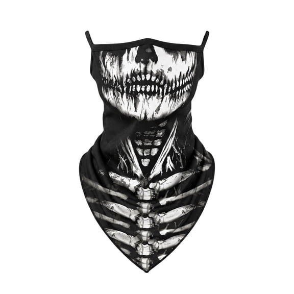 Motorcycle Face Mask Skull Print Neck Gaiter Wind Resistant Bandana For Outdoor Sports Cycling,Black-42X23Cm