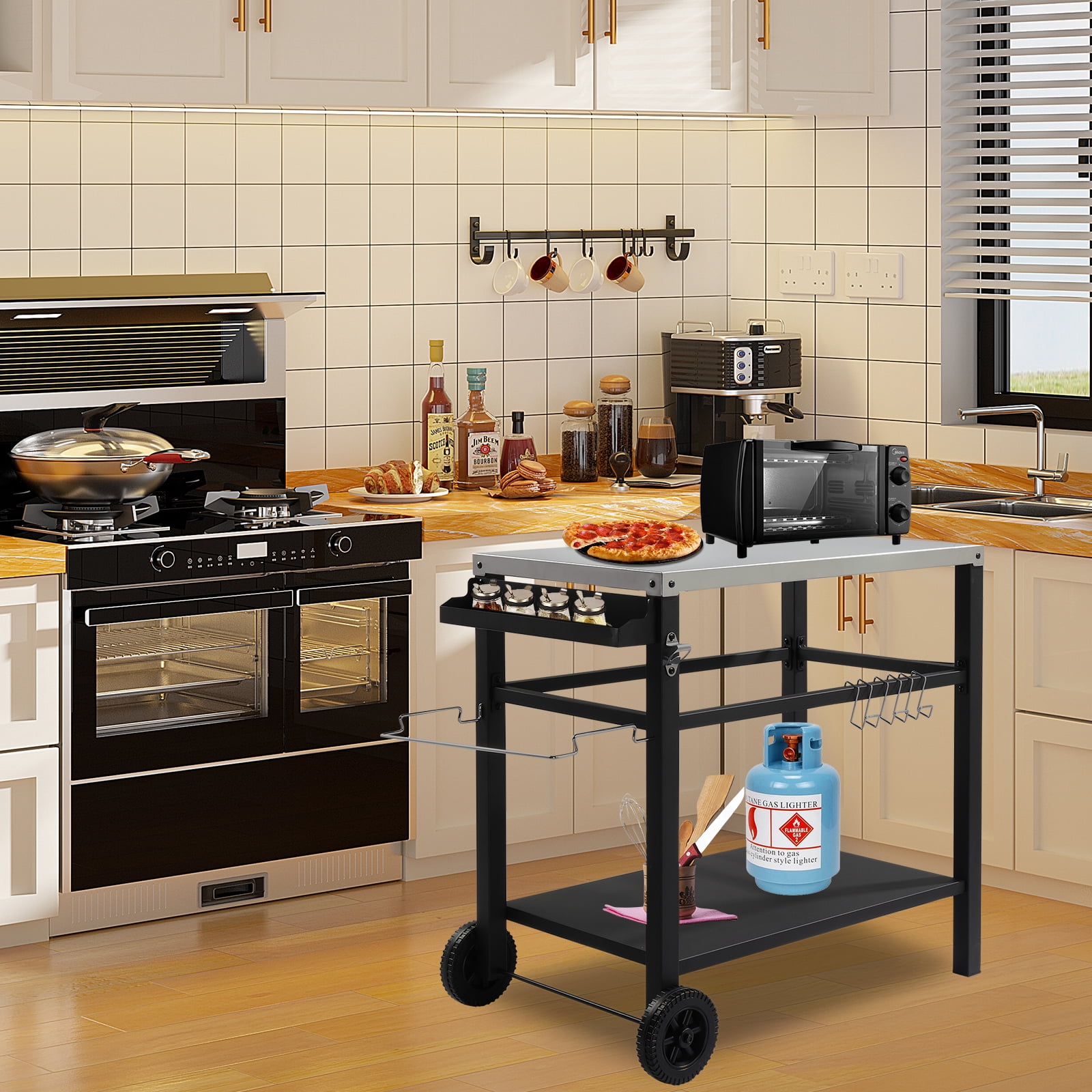 Zimtown Outdoor Grill Cart,Outdoor Kitchen Cabinets w/ Movable Wheels,Food Prep Trolley,,BBQ Grill Prep Table