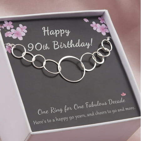 Anavia 90th Birthday Gift for Nana, 925 Sterling Silver 9 Flat Circles Necklace, Ninetieth Birthday Gift for Grandma