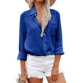 thumbnail image 2 of Jzuxvd Womens Button Down Shirts Gauze Cotton Dress Shirt Long Sleeve Oversized Solid Tunic Tops with Pockets Blue M, 2 of 6