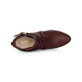 thumbnail image 5 of Unique Bargains Women's Plaid Pointed Toe Crisscross Strap Block Heel Ankle Boots Burgundy 8, 5 of 7