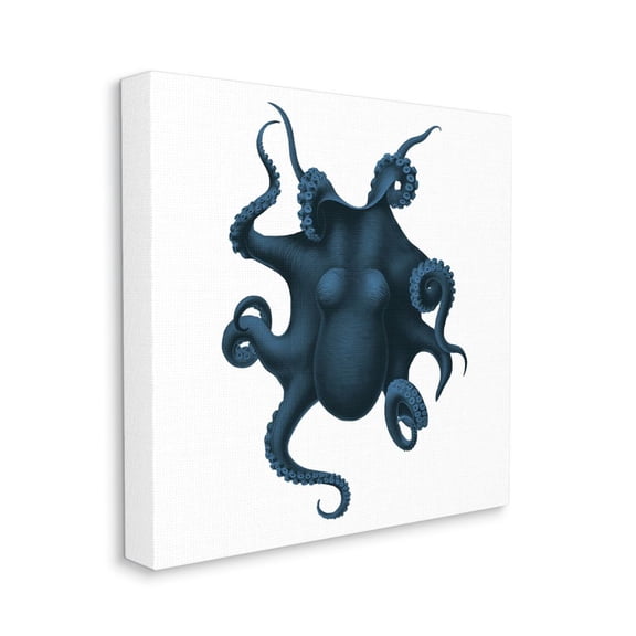 Minimal Blue Octopus Marine Life Sea Creature Animals & Insects Gallery-Wrapped Canvas Print Wall Art, 17x17
