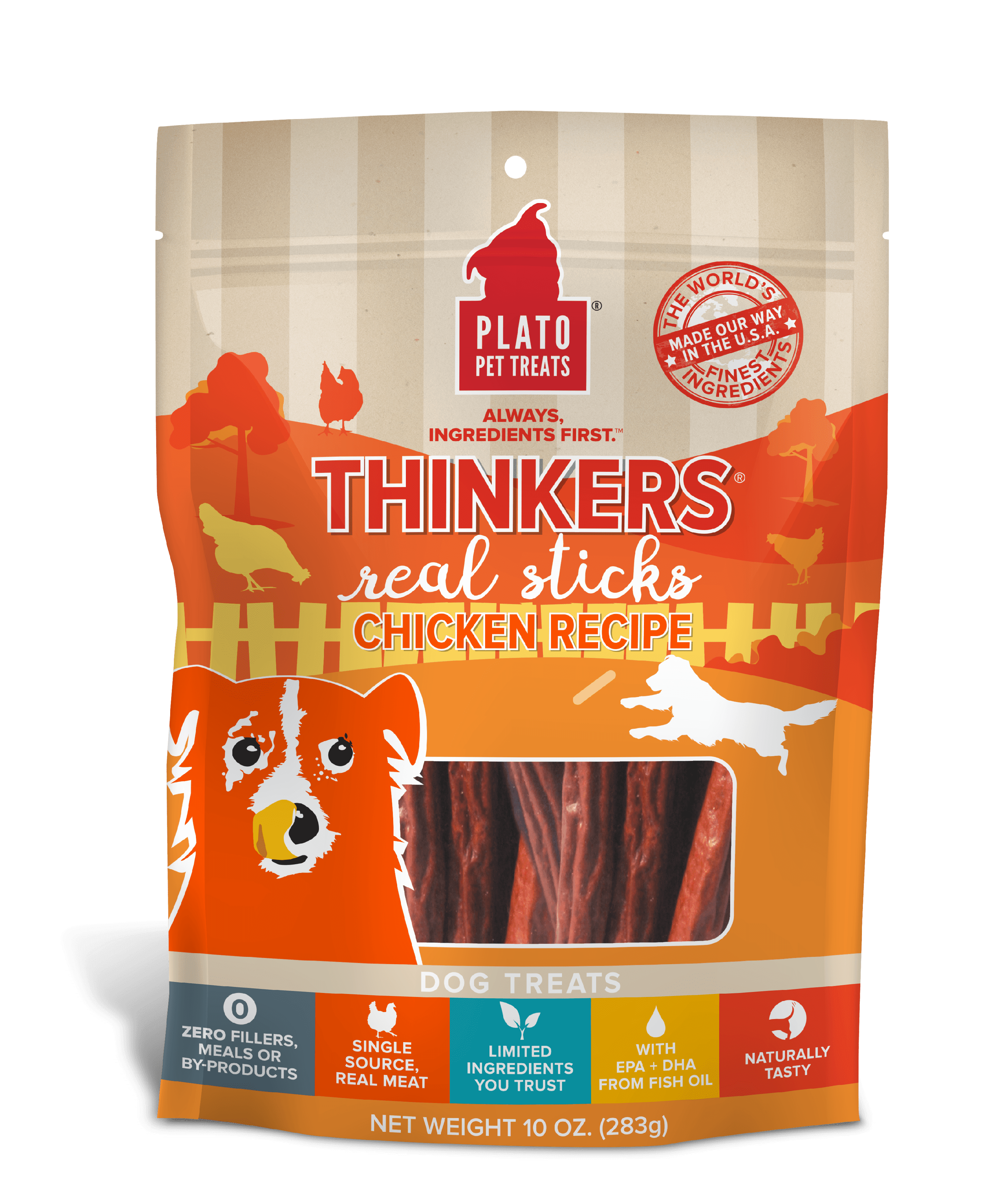 Plato Pet Treats Thinkers Chicken Dog Treats, 10 Ounce