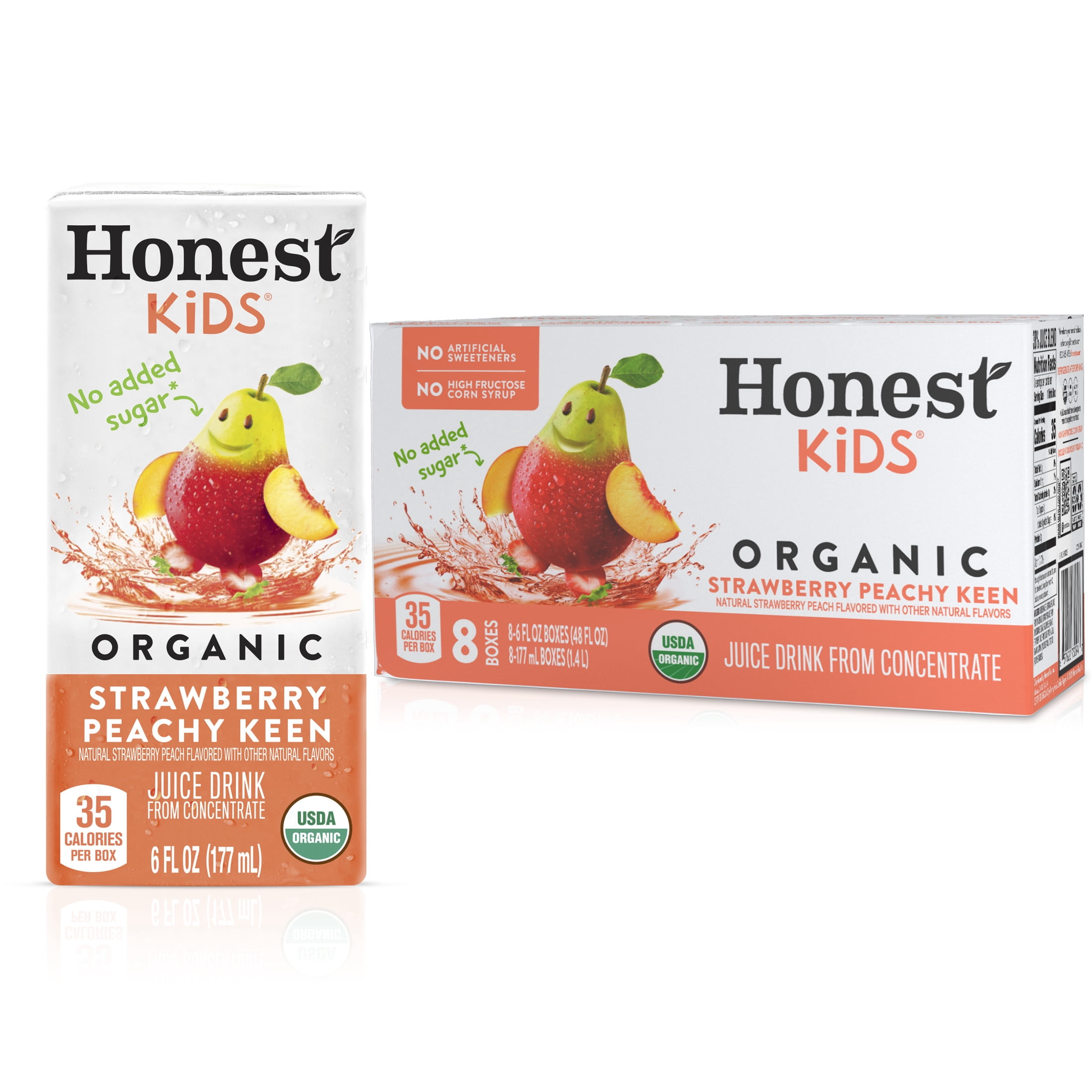 (5 pack) Honest Kids Organic Strawberry Peachy Keen Fruit Juice, 6 fl oz, 8 Juice Boxes