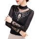 thumbnail image 4 of Tops de malla con cuello medio alto, camisas de trabajo elegantes con bordado Floral y diamantes de imitación, manga larga, sexys, a la moda, 4 of 5