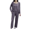 thumbnail image 2 of BWASD Pajamas for Women Set 3 Piece Casual Loose Fit Breathable Soft Modal Sleep Wear Long Sleeve Cardigan Sleeveless Cami and Long Home Clothes Summer (Grey M), 2 of 6
