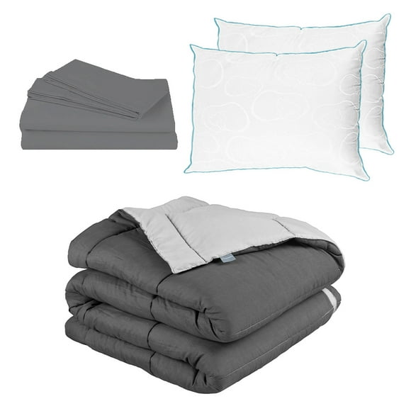 Edredón Dos vistas Matrimonial Rogga Gris Oxford - Gris Perla + Sábanas Basic + Almohada Osos 2
