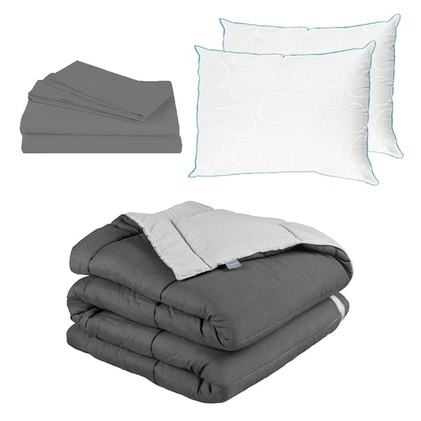 Edredón Dos vistas Matrimonial Rogga Gris Oxford - Gris Perla + Sábanas Basic + Almohada Osos 2