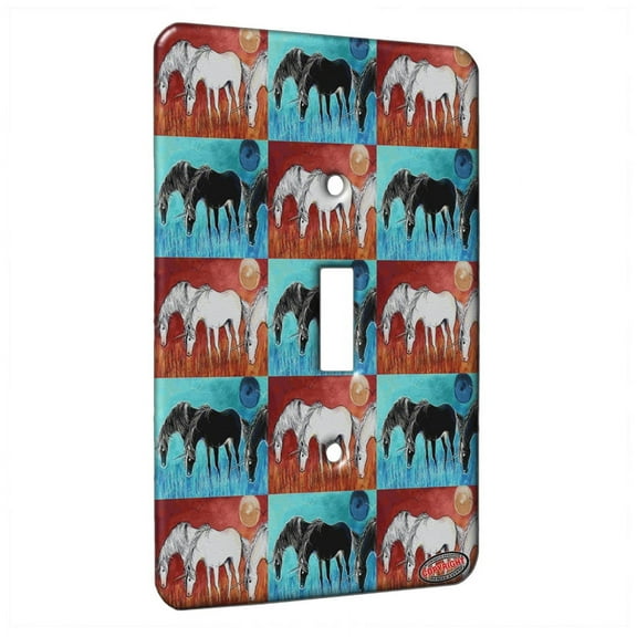 KuzmarK™ Single Gang Toggle Switch Wall Plate - Three Unicorns with Full Moon Fantasy Horse Pattern Art by Denise Every