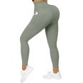 thumbnail image 2 of ZHOUCHANKIDS Women Workout Leggings High Waist Running Yoga Sport Tights with Pockets Green L, 2 of 8
