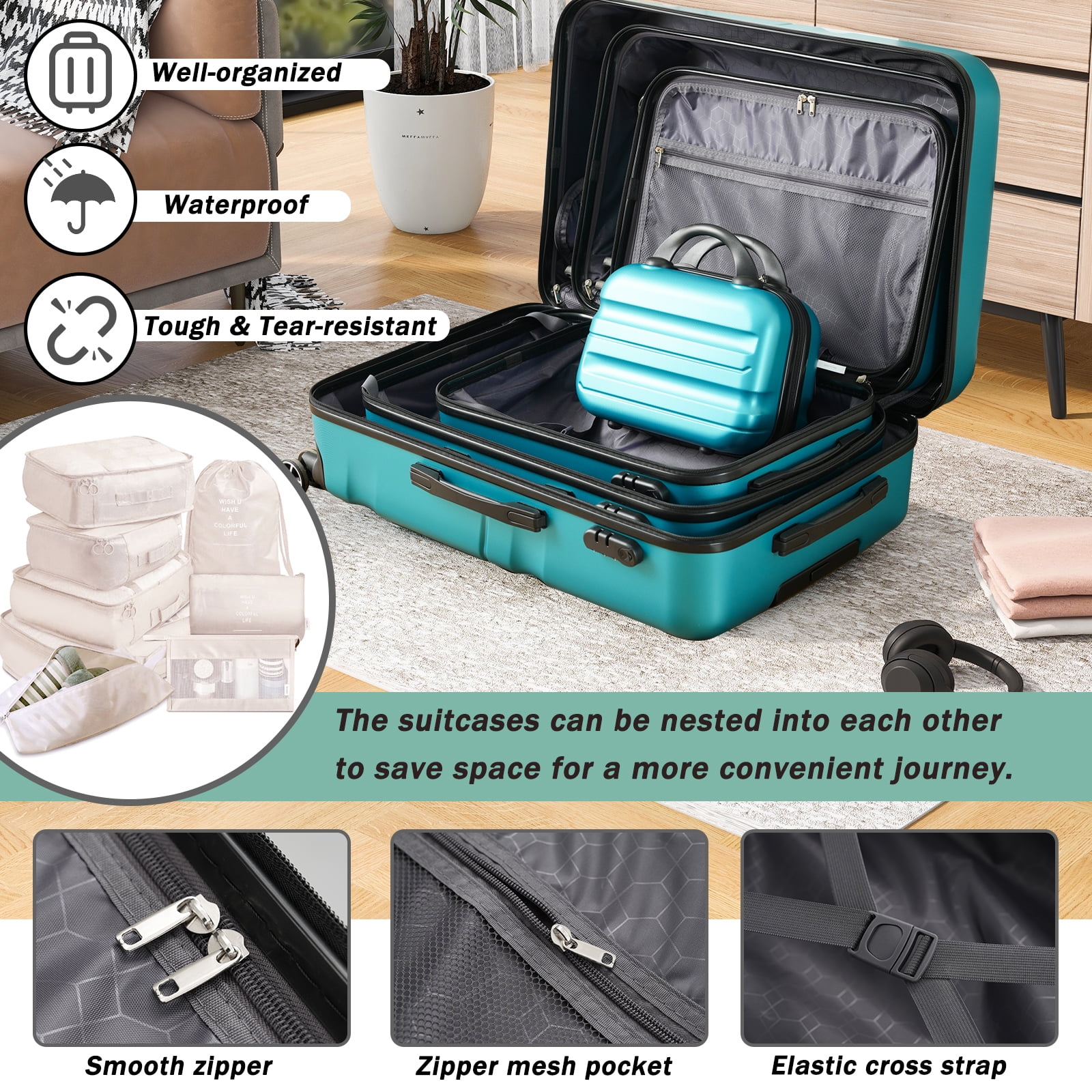 Euroco Hardshell Luggage Sets 13 Piece, ABS Lightweight Suitcases with 360° Spinner Wheels,Durable Travel Luggage Set for Family Trips & Business,Blue