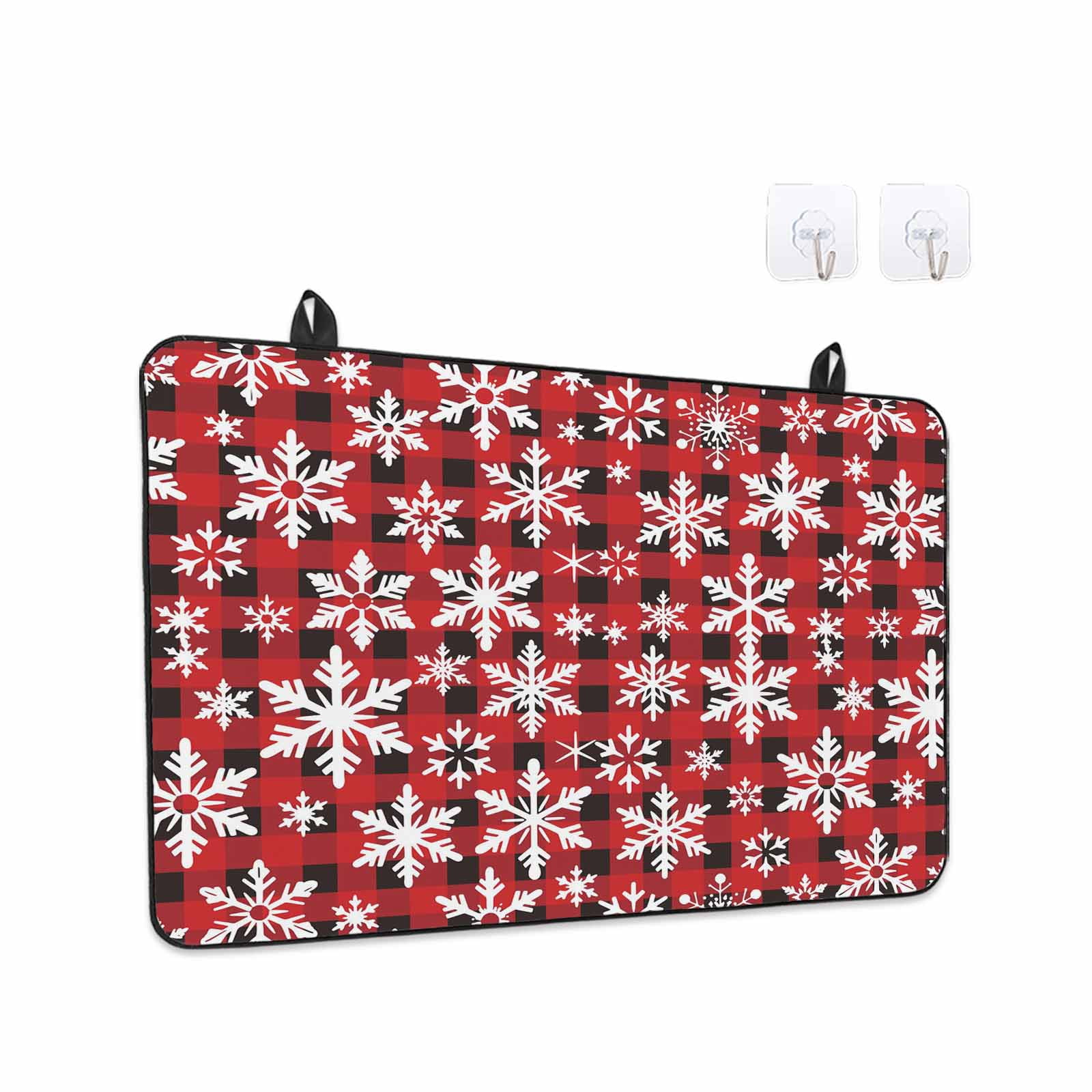Christmas Stove Top Cover for Electric Stove, Heat-proof & Non Slip Glass Top Stove Cover Protector, Winter Snowflakes Red Black Buffalo Plaid Kitchen Flat Cooktop Rubber Mat 24x21 Inches