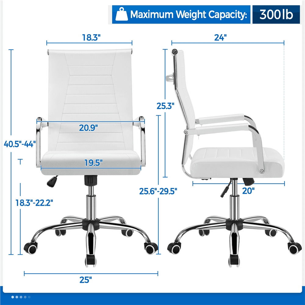 Alden Design Modern Adult Faux Leather Office Desk Chair with Mid-back for Home Office, White