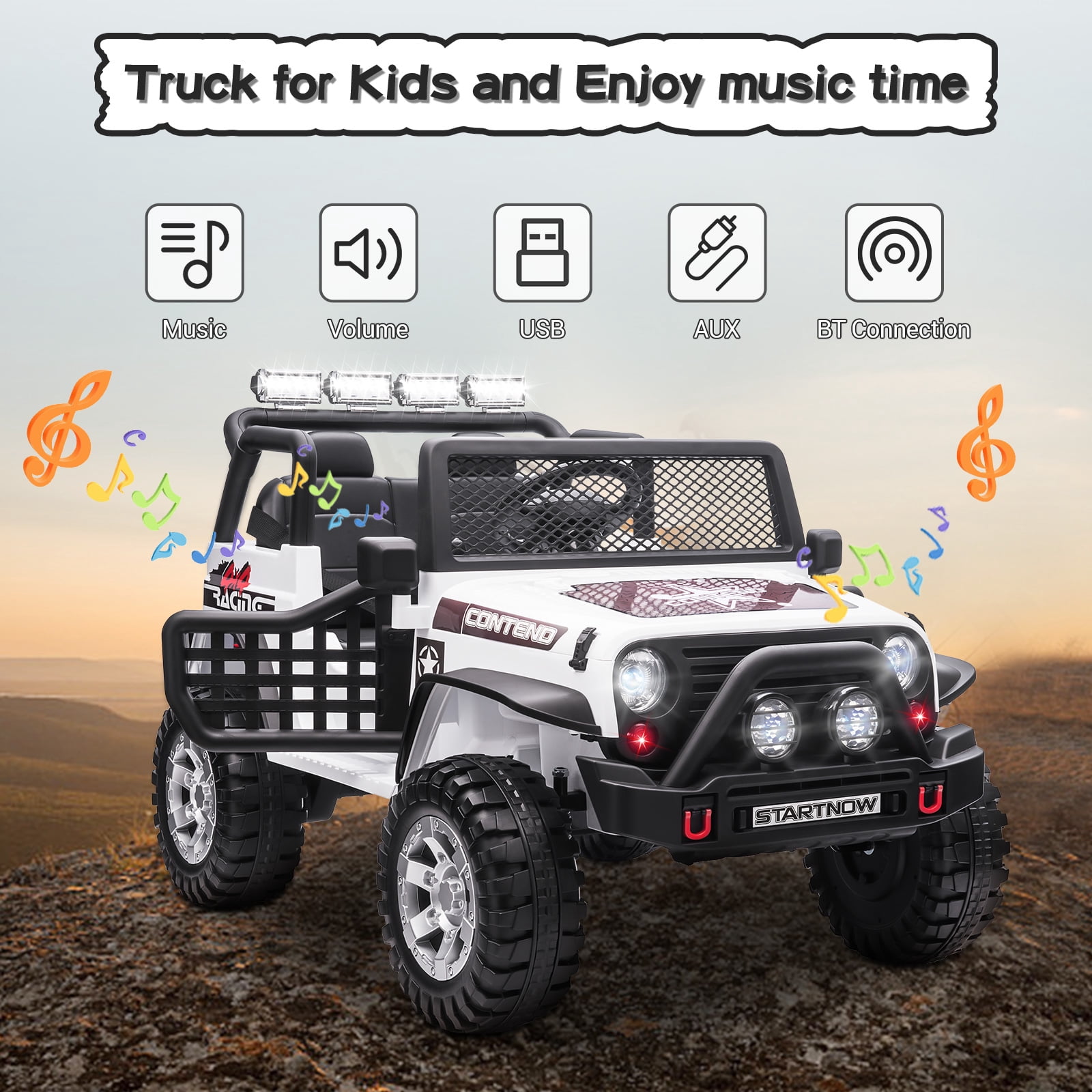 12V Kids Ride on Jeep Car Electric 2 Seats Off-road Truck Vehicle with Remote Control LED MP3 White